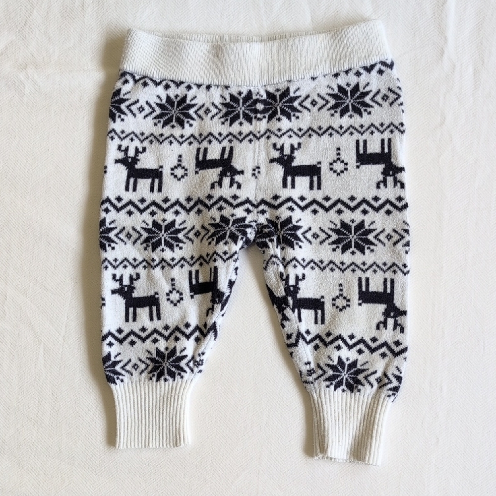 joe fresh winter fair isle cotton knit sweater pants white navy blue 6-12 months